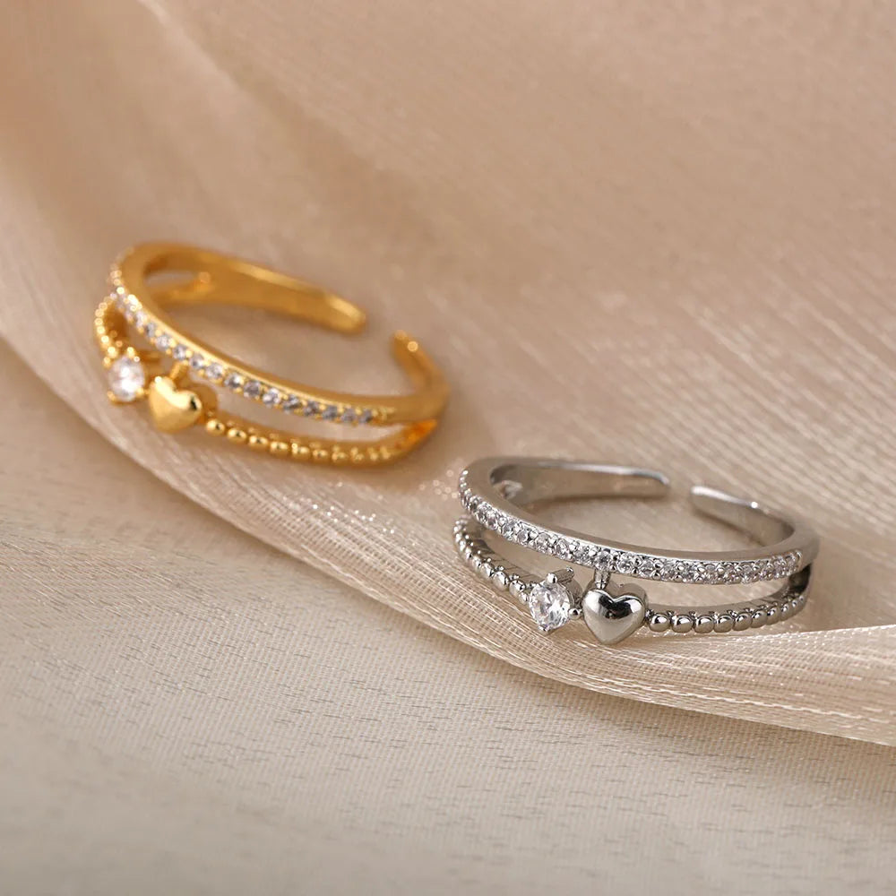 Bague Cœur Zircon Double — Collection Mariage & Fiançailles