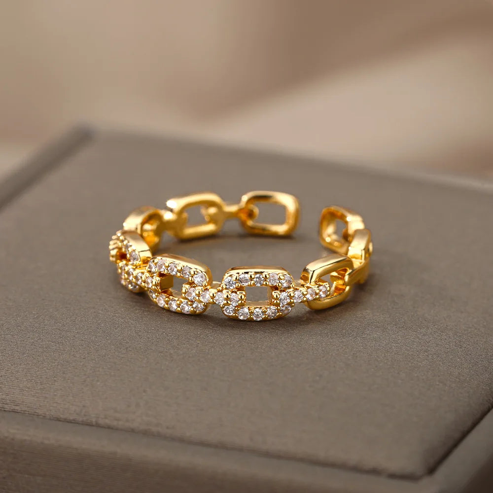 Bague Maillon Torsadé Zircon — Acier Inoxydable