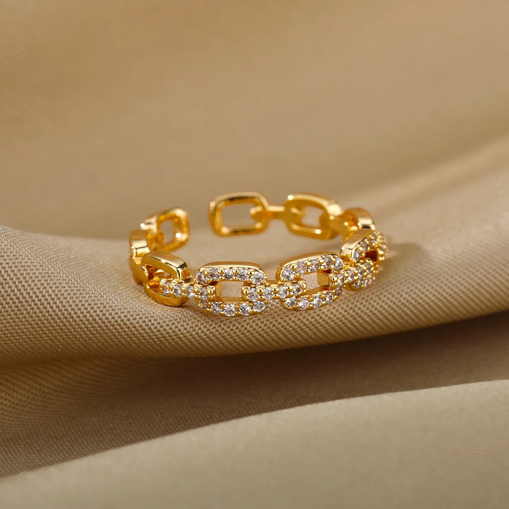Bague Maillon Torsadé Zircon — Acier Inoxydable