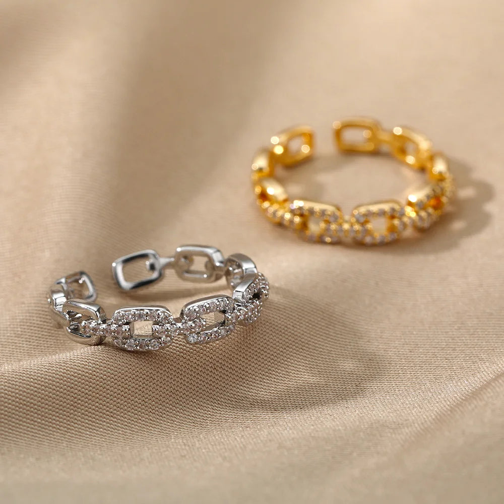 Bague Maillon Torsadé Zircon — Acier Inoxydable