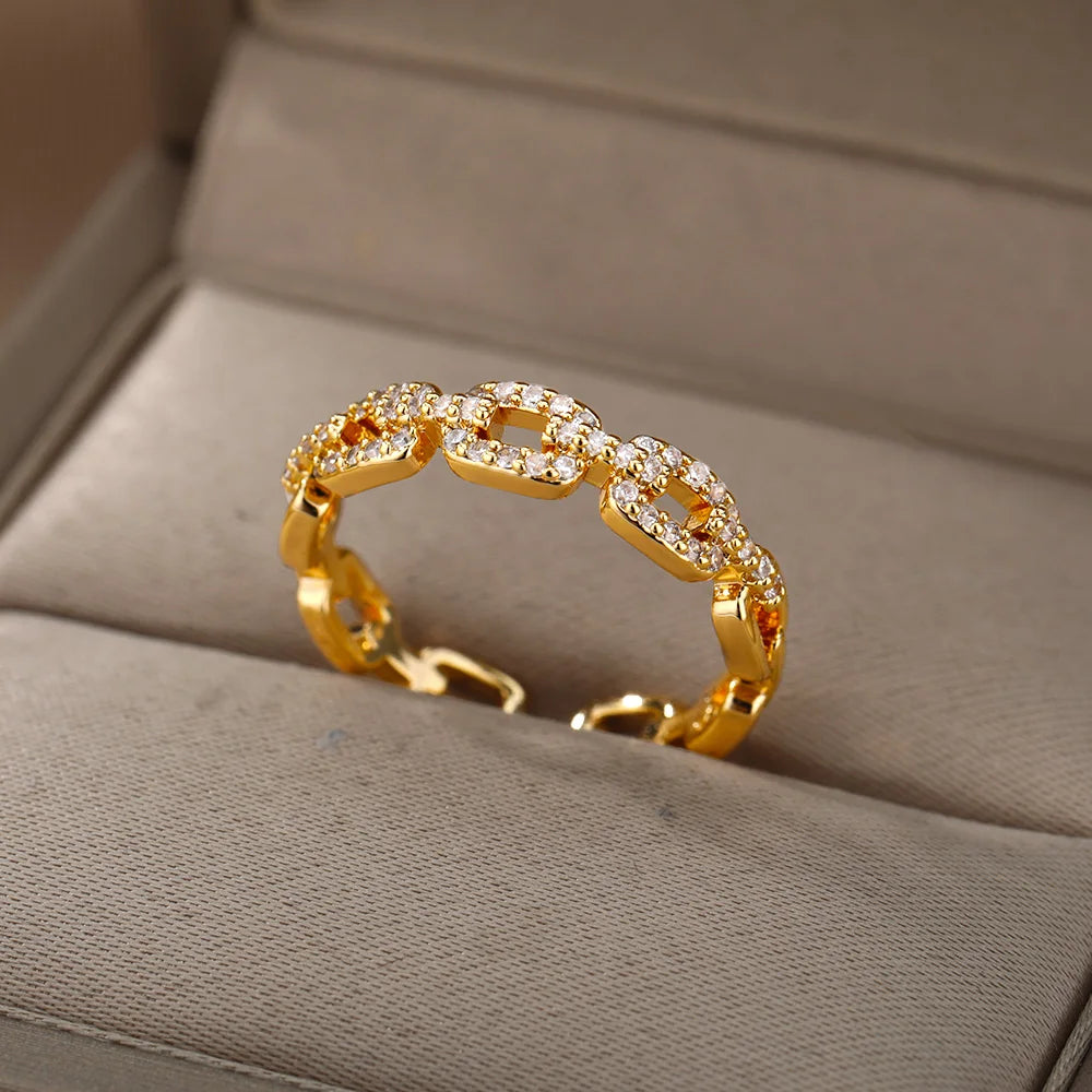 Bague Maillon Torsadé Zircon — Acier Inoxydable