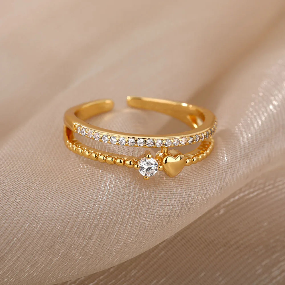 Bague Cœur Zircon Double — Collection Mariage & Fiançailles