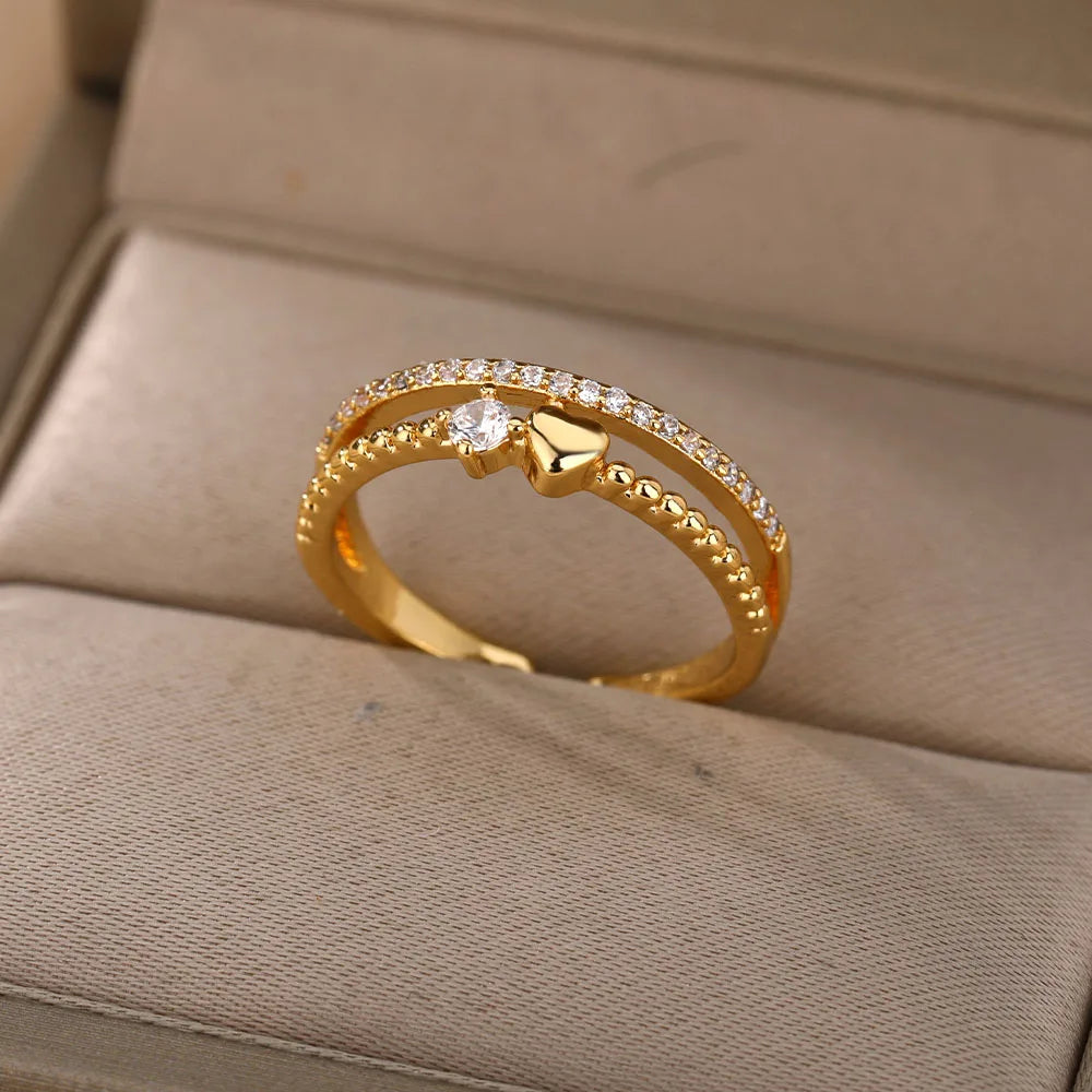 Bague Cœur Zircon Double — Collection Mariage & Fiançailles