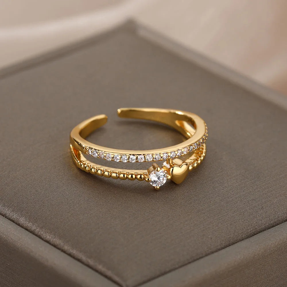 Bague Cœur Zircon Double — Collection Mariage & Fiançailles