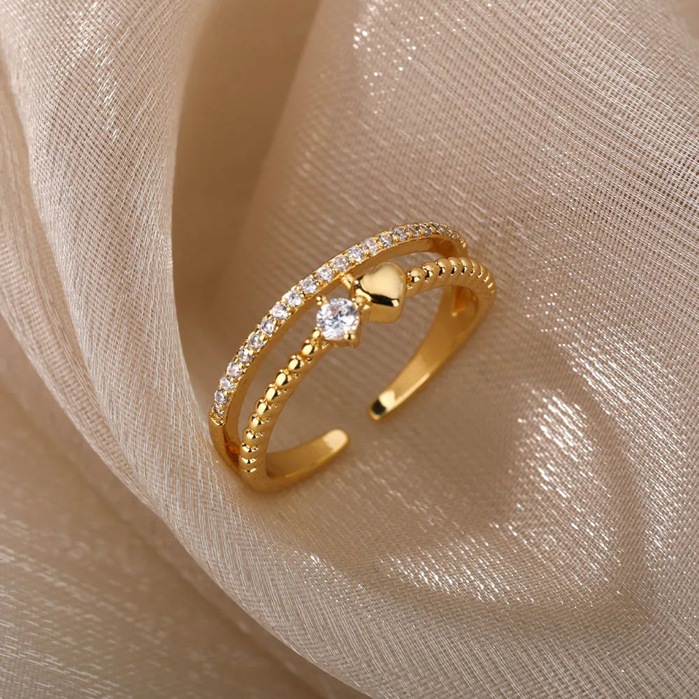 Bague Cœur Zircon Double — Collection Mariage & Fiançailles