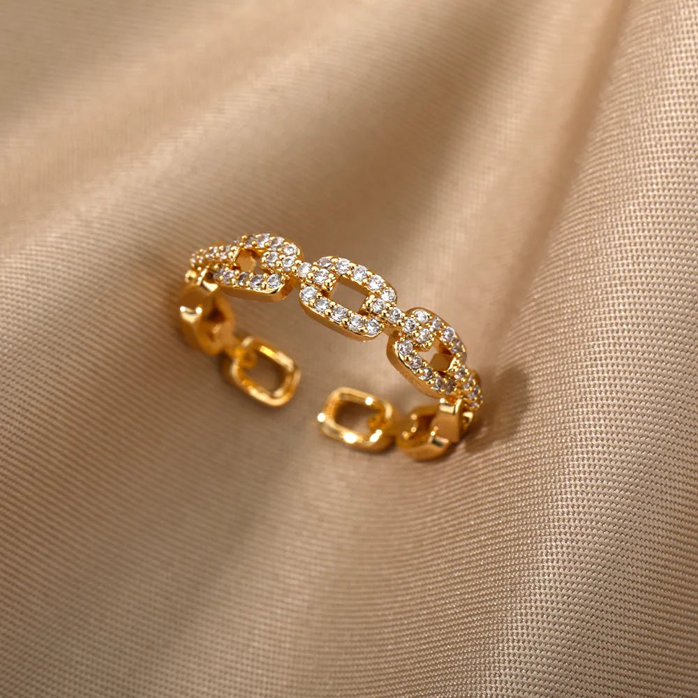 Bague Maillon Torsadé Zircon — Acier Inoxydable
