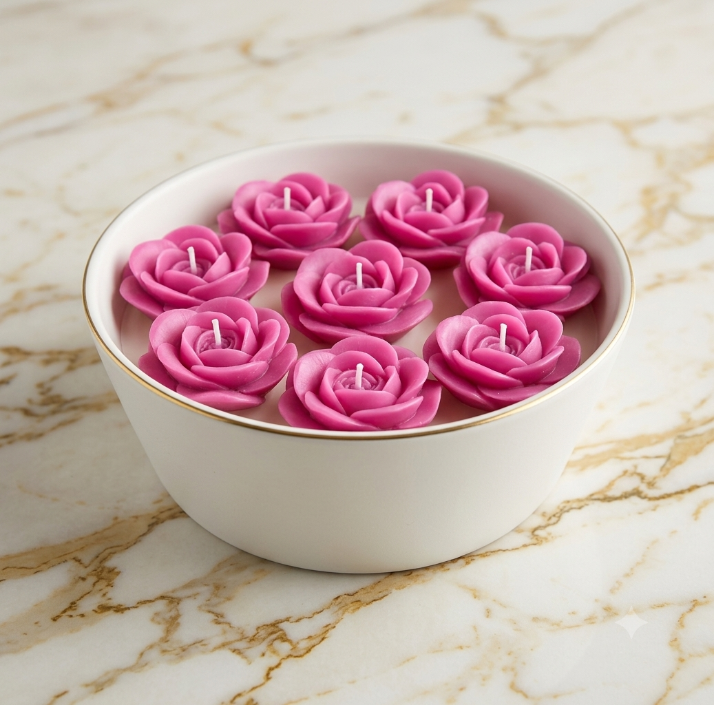 Lot de 8 Bougies Flottantes Rose Rose — Parfumées, Déco & Bien-être