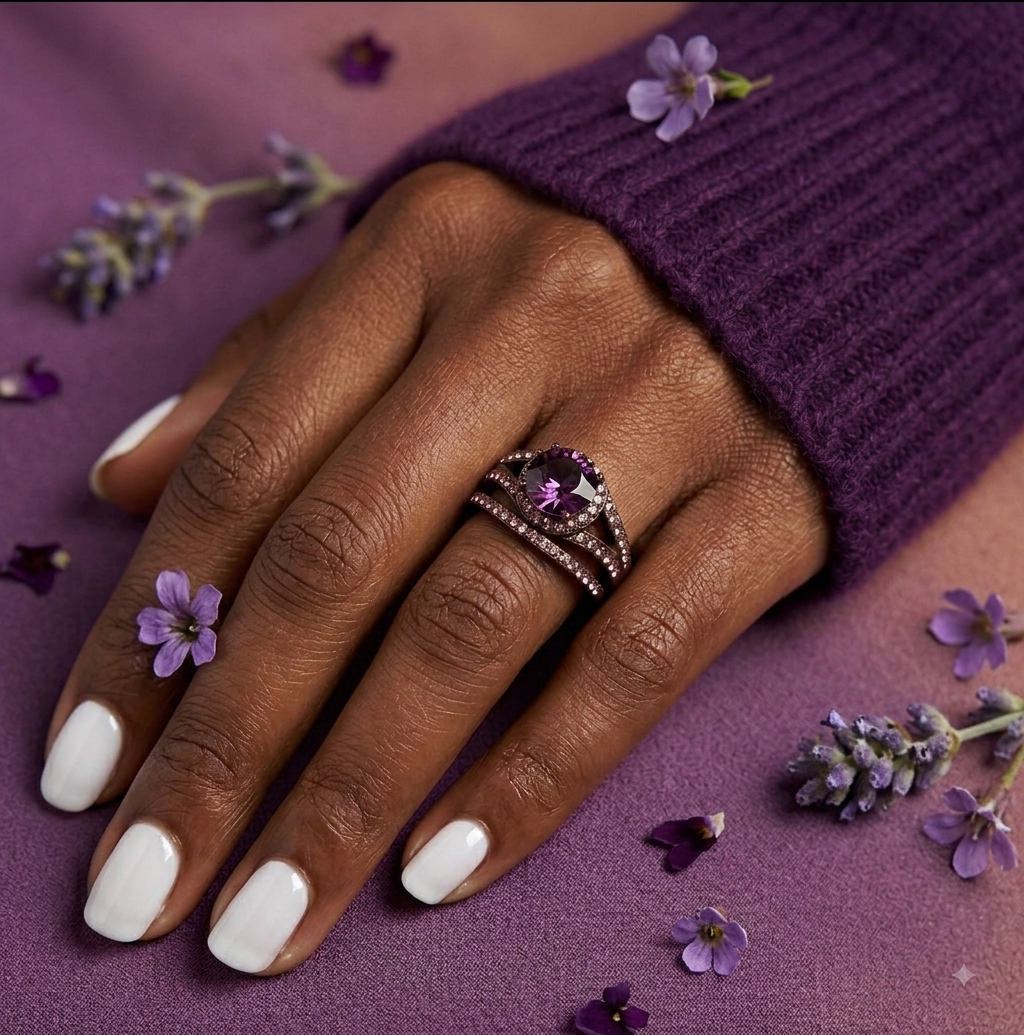 Bague reflet café moka cristal violet