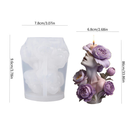 Moule de bougie déesse pivoine violette, relief floral avec figure humaine,