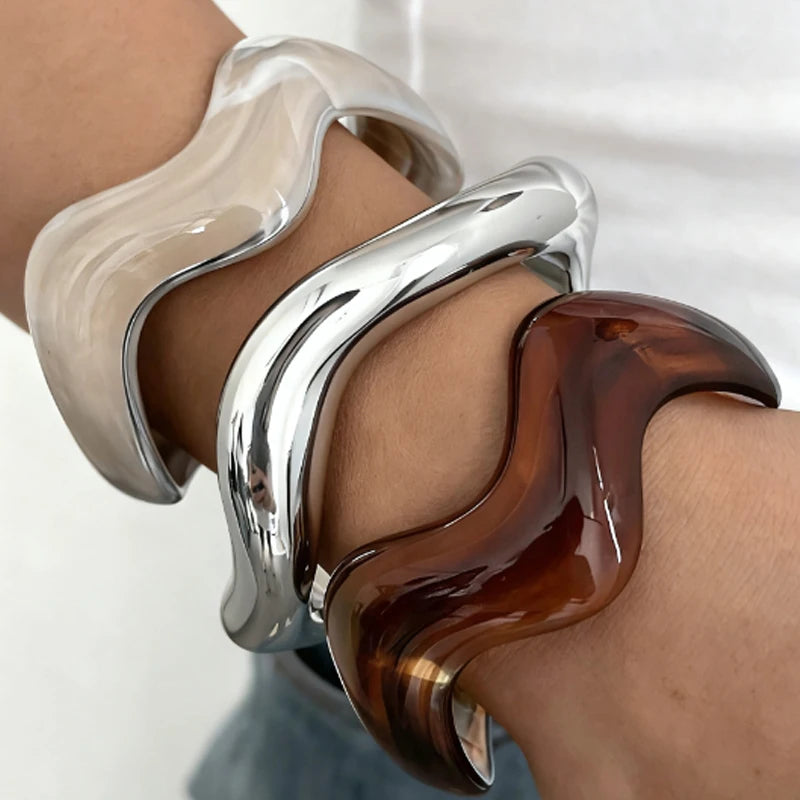 Lot de 3 bracelets manchettes ondulés