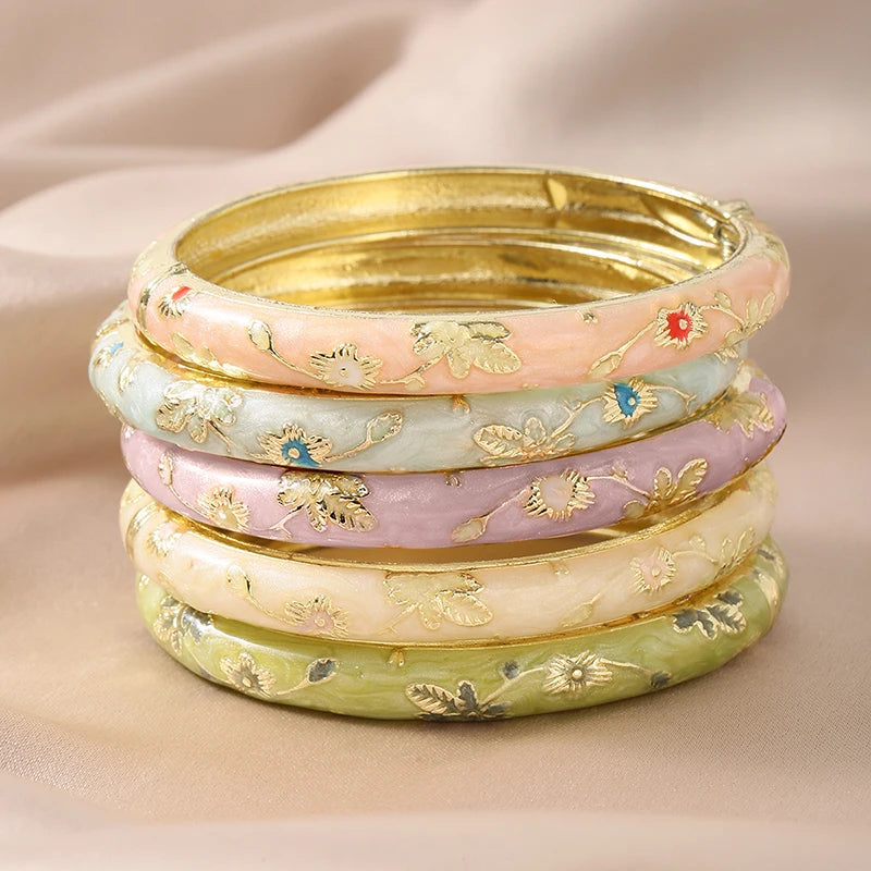 Bracelet Émail Fleuri Bohème — Set de 5