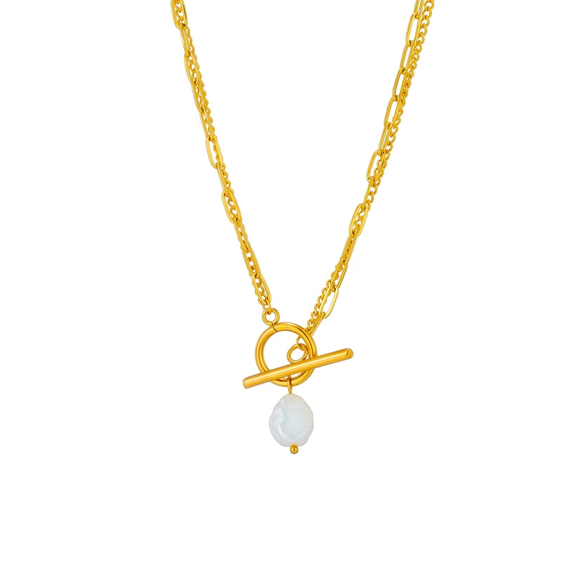 Collier Pendentif Perle & Fermoir OT — Acier Inoxydable 316L