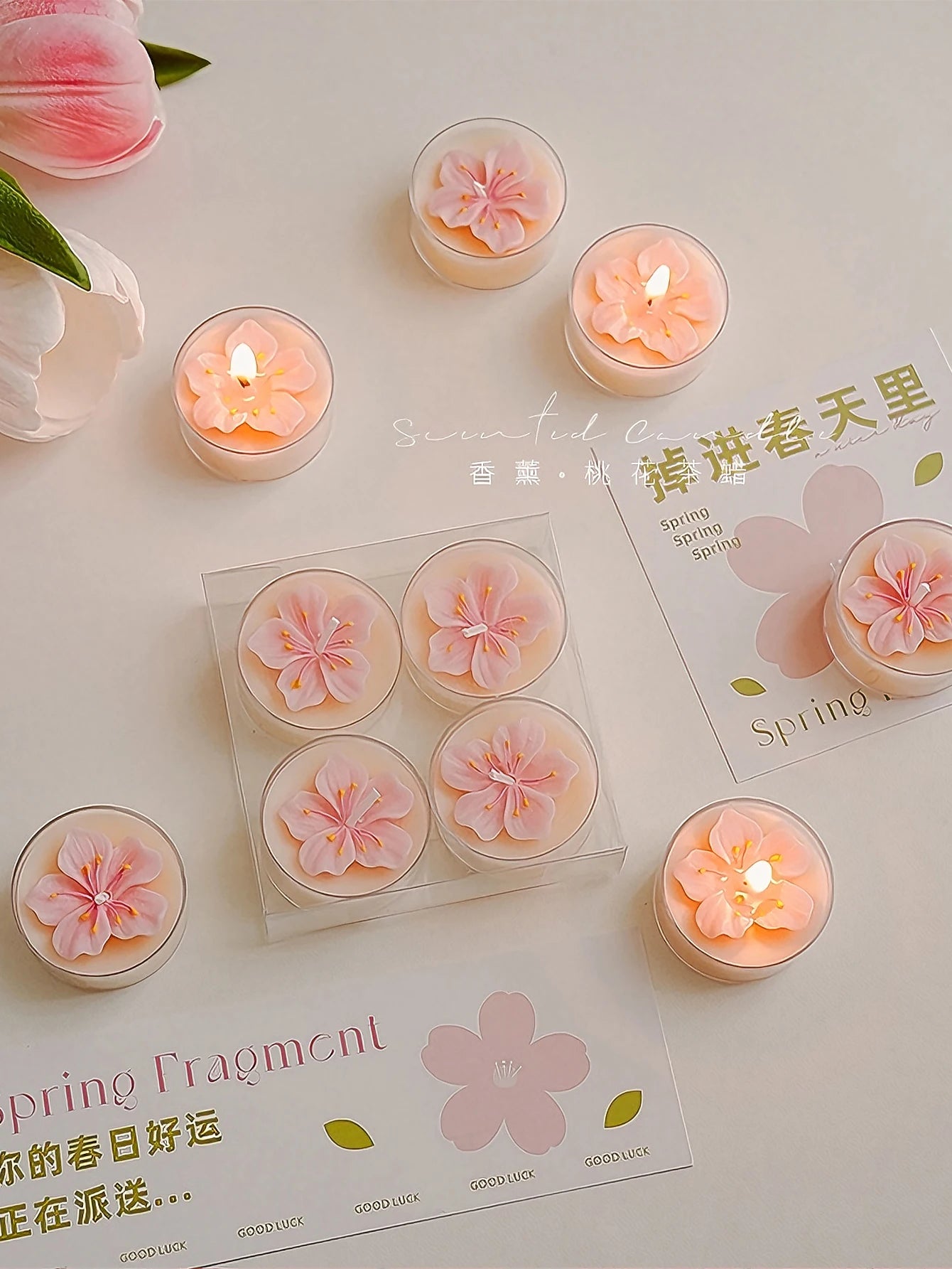Coffret 4 Bougies Parfumées Fleur de Pêcher — Prêt-à-Offrir