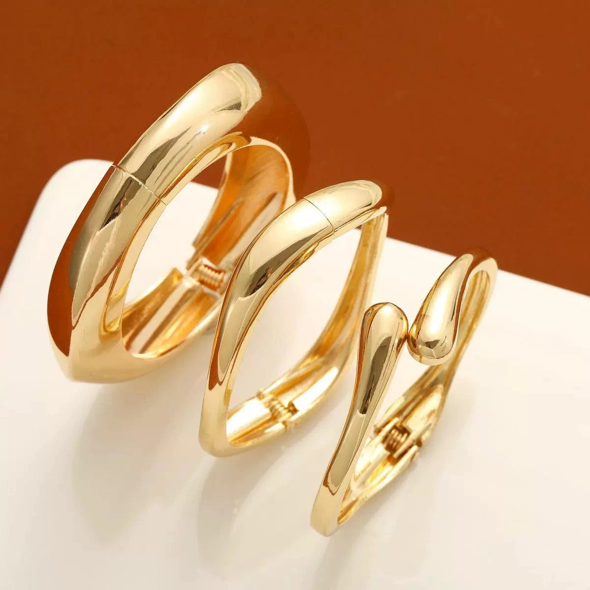 Bracelet Manchette Lisse Femme — Or & Argent
