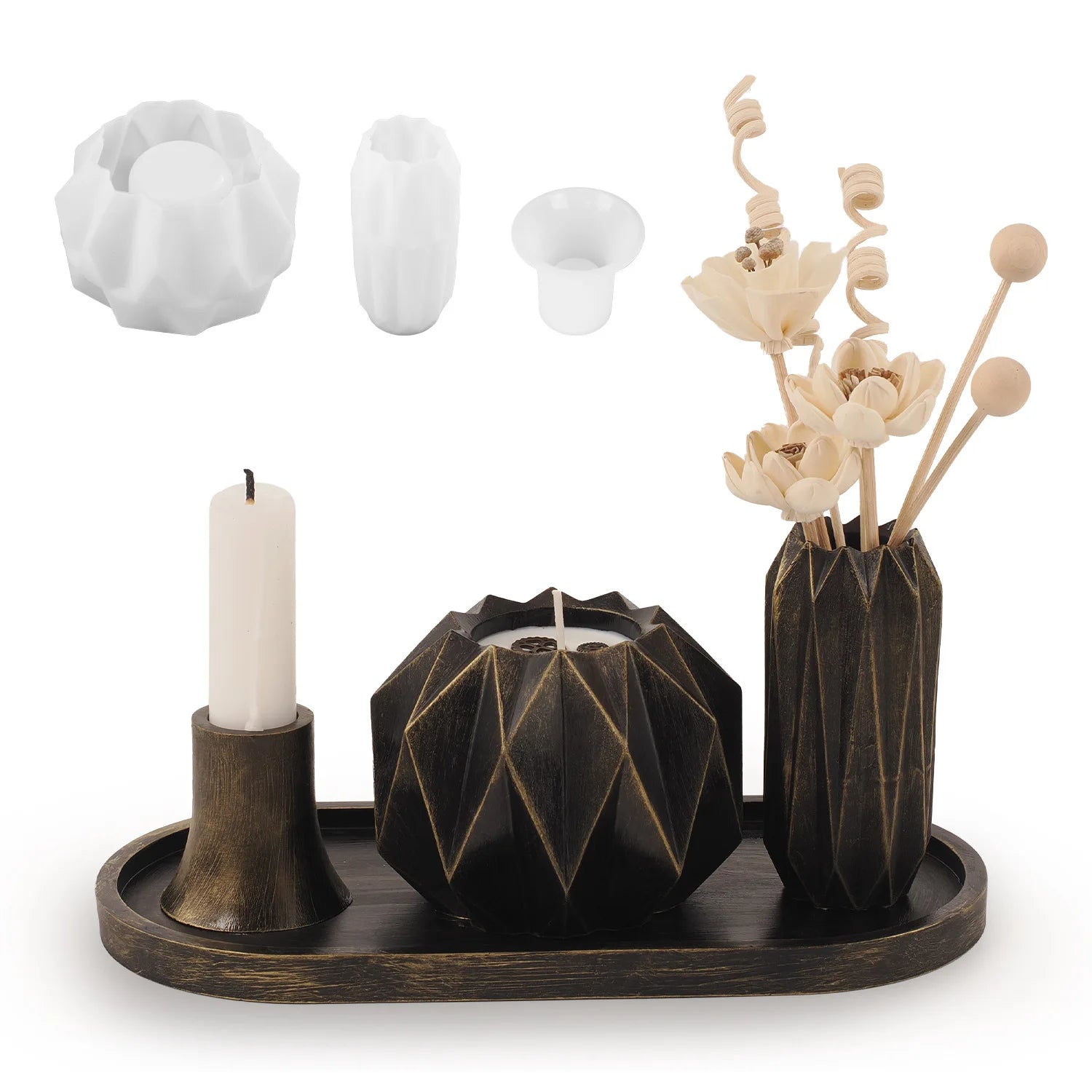 Moule pour ensemble de bougeoirs ronds géométriques, vase cylindrique, porte-bougie