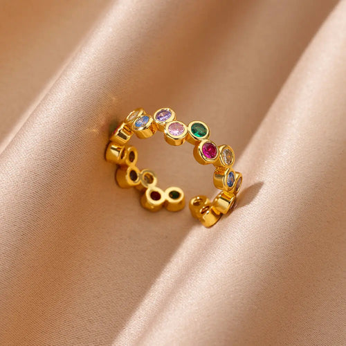 Bagues Cœur Géométrique en Zircon pour Femmes en Acier Inoxydable Couleur Or