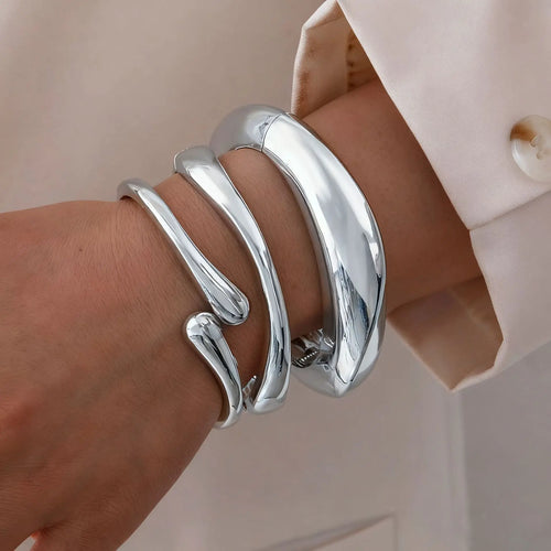 Bracelet Manchette Lisse Femme — Or & Argent