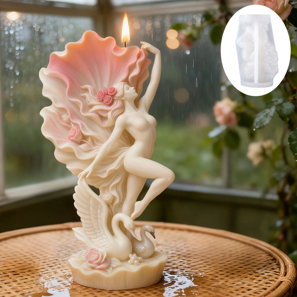 Moule de bougie Cygne Élégant Danseur : jupe en forme de pétales, relief de cygne.