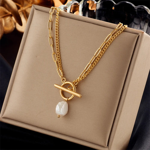 Collier Pendentif Perle & Fermoir OT — Acier Inoxydable 316L