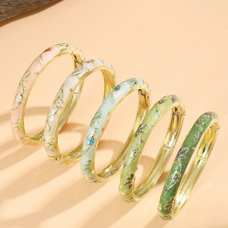 Bracelet Émail Fleuri Bohème — Set de 5