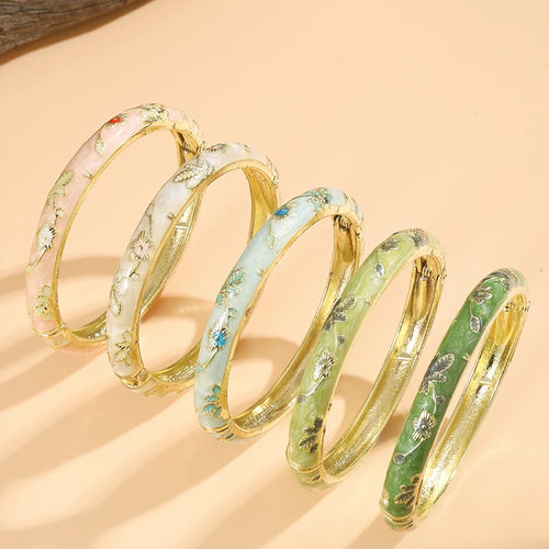 Bracelet Émail Fleuri Bohème — Set de 5