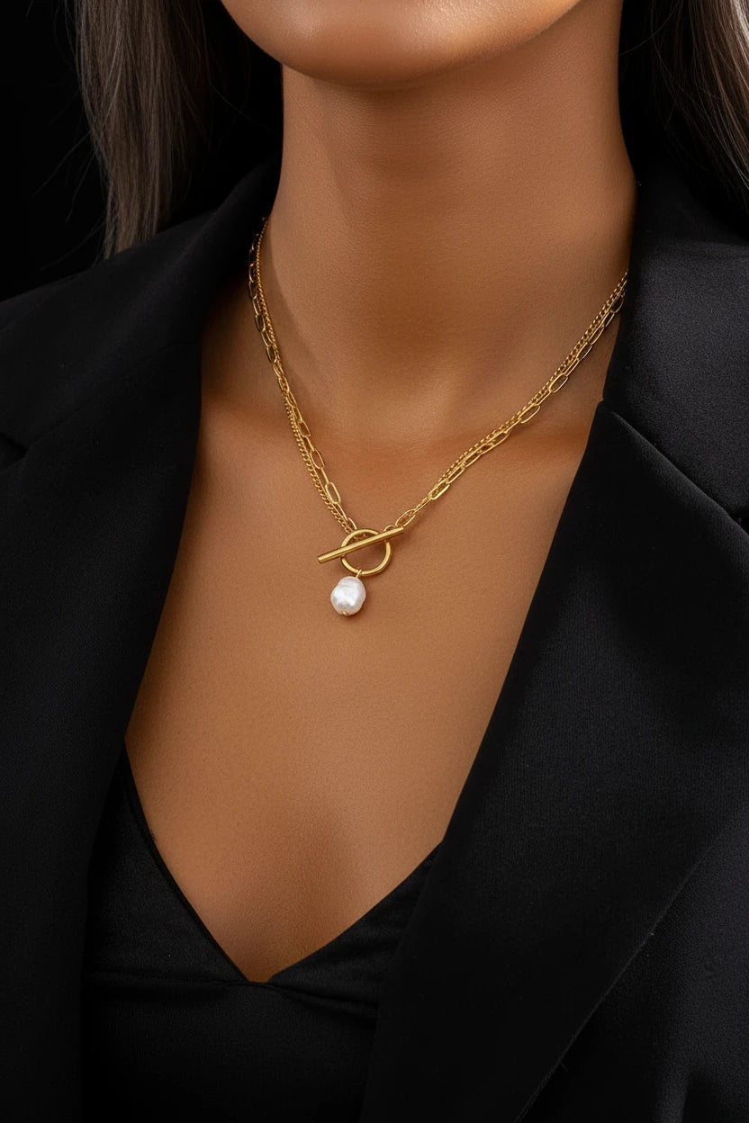 Collier Pendentif Perle & Fermoir OT — Acier Inoxydable 316L