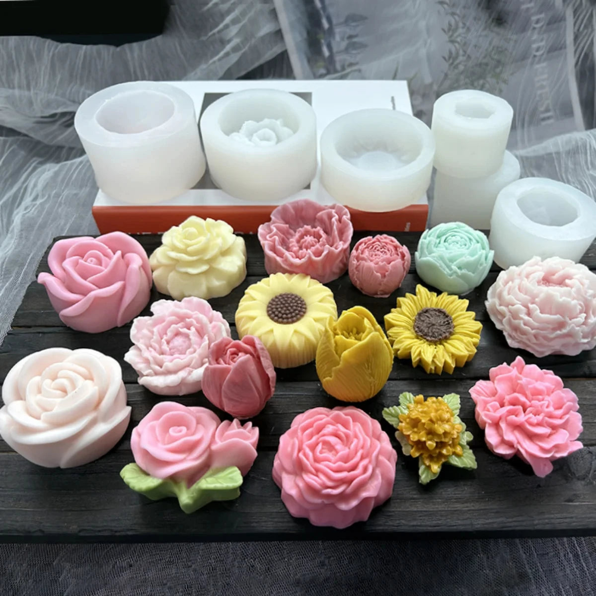 Moule à bougie en silicone Fleur de lotus Tournesol Pivoine Multi-styles Savon