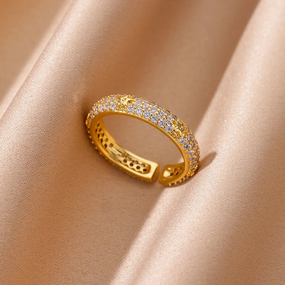 Bagues Cœur Géométrique en Zircon pour Femmes en Acier Inoxydable Couleur Or