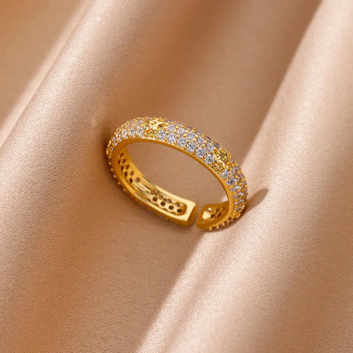 Bagues Cœur Géométrique en Zircon pour Femmes en Acier Inoxydable Couleur Or