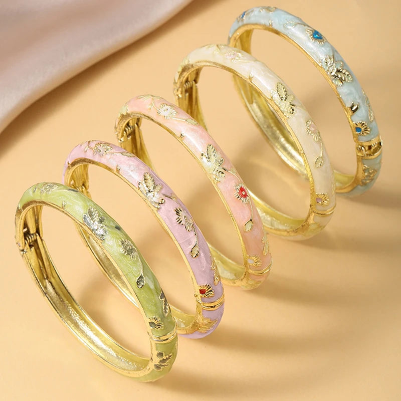 Bracelet Émail Fleuri Bohème — Set de 5