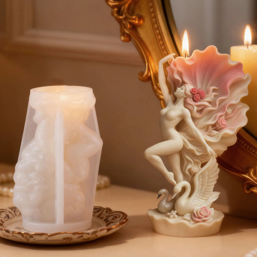 Moule de bougie Cygne Élégant Danseur : jupe en forme de pétales, relief de cygne.