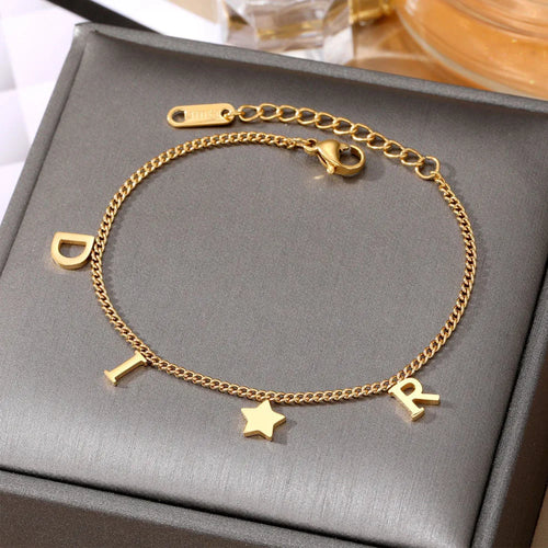 Bracelet Pendentif Étoile & Lettre — Acier Inoxydable
