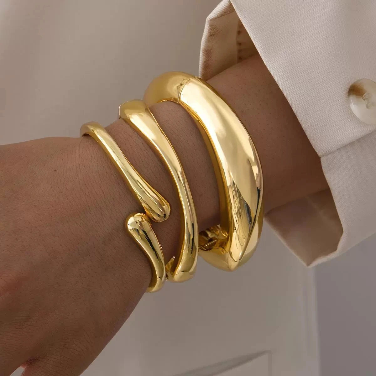 Bracelet Manchette Lisse Femme — Or & Argent