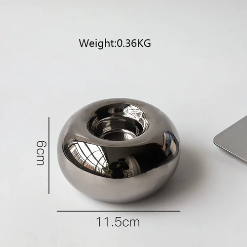Luxury Electroplating Silver Geometric Ceramic Candlestick Ornaments