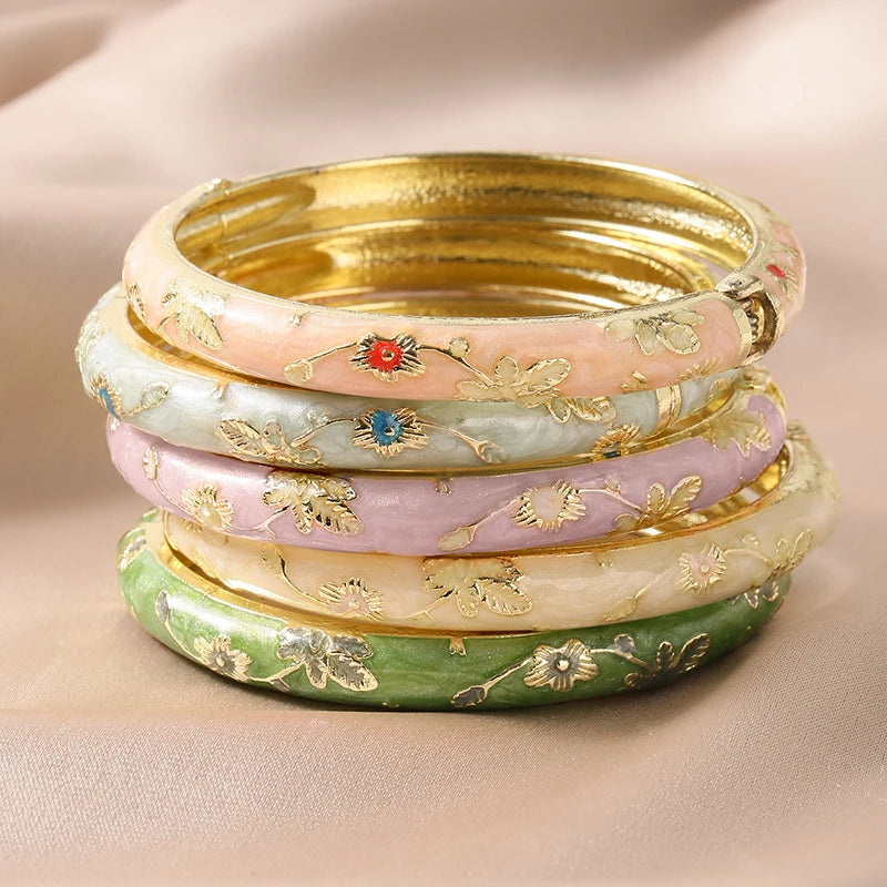 Bracelet Émail Fleuri Bohème — Set de 5