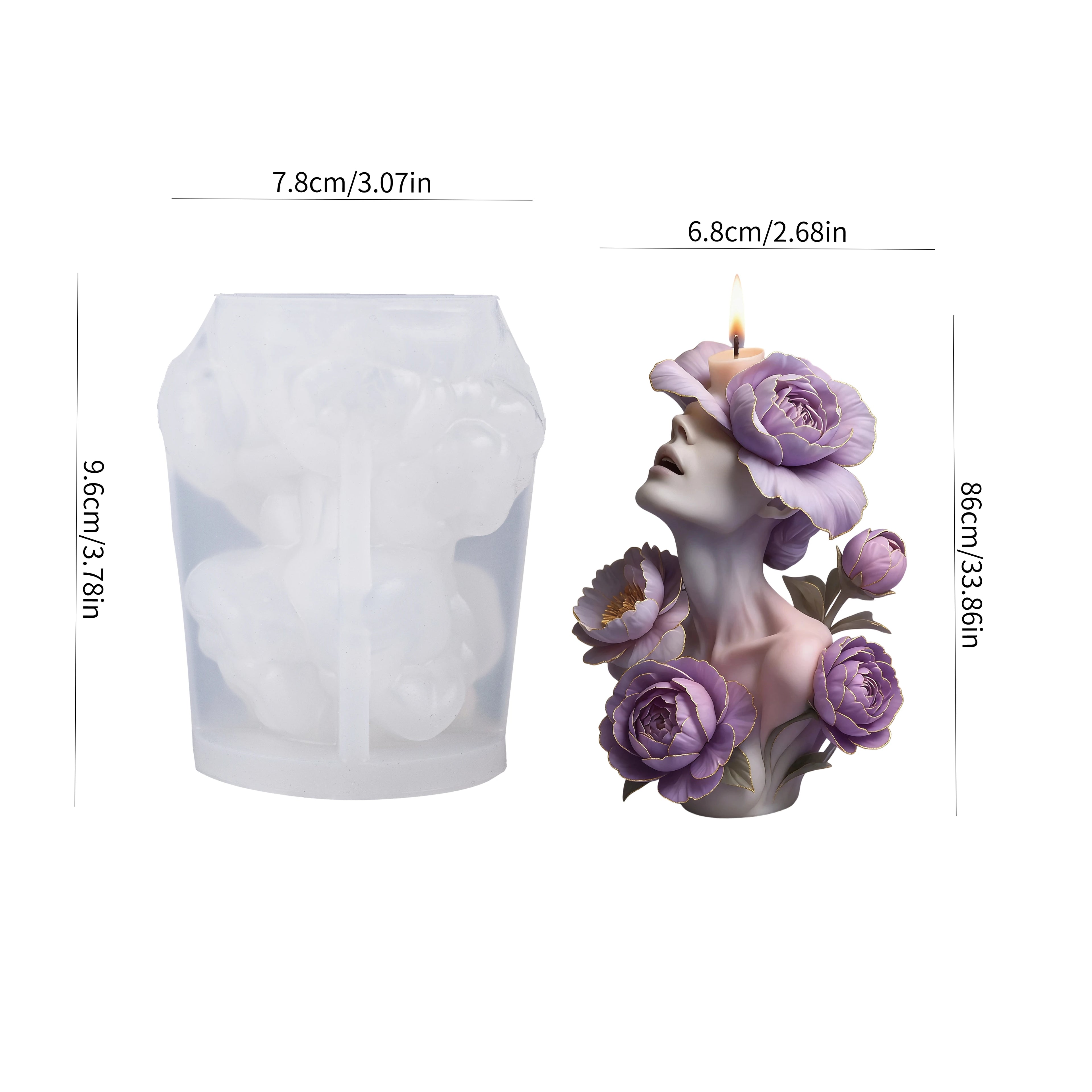 Moule de bougie déesse pivoine violette, relief floral avec figure humaine,