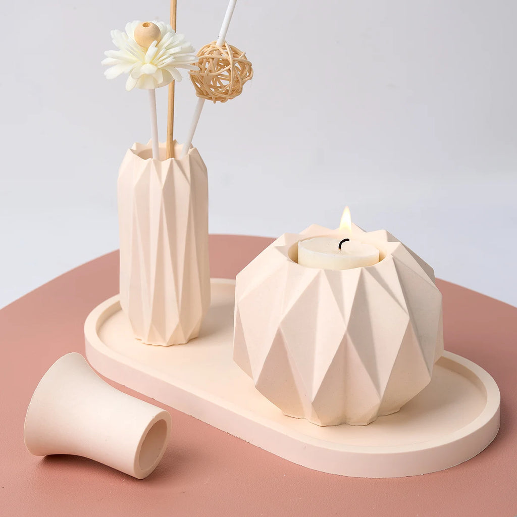 Moule pour ensemble de bougeoirs ronds géométriques, vase cylindrique, porte-bougie
