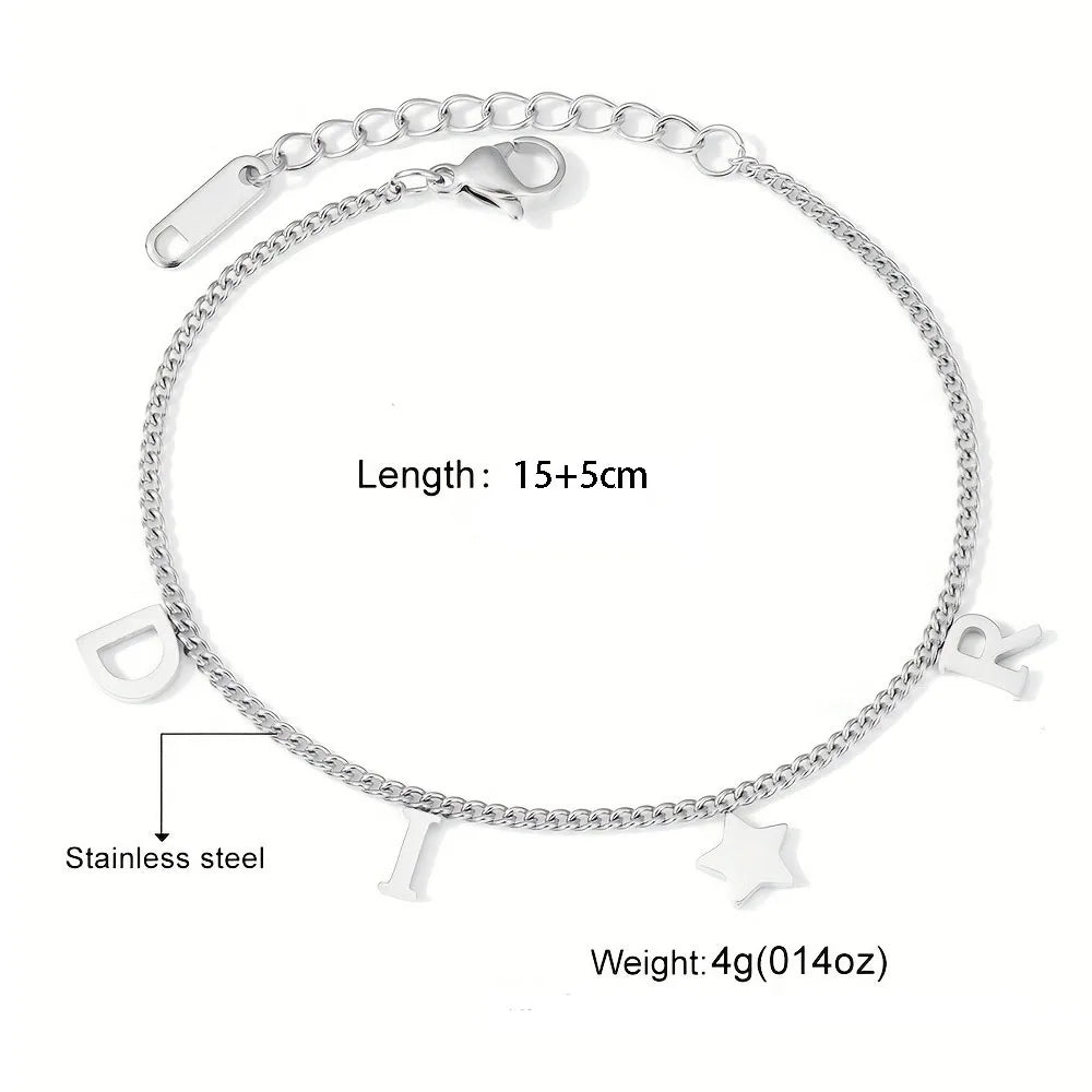 Bracelet Pendentif Étoile & Lettre — Acier Inoxydable