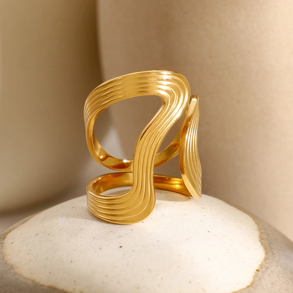 Bague Fil Acier Inoxydable Plaqué Or 18K