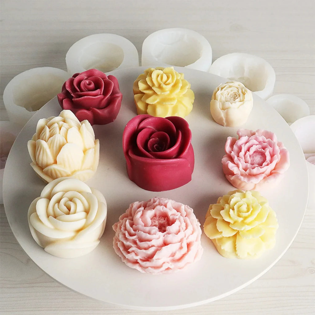 Moule à bougie en silicone Fleur de lotus Tournesol Pivoine Multi-styles Savon