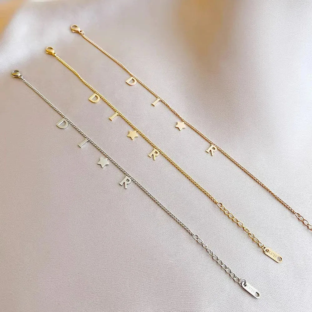 Bracelet Pendentif Étoile & Lettre — Acier Inoxydable