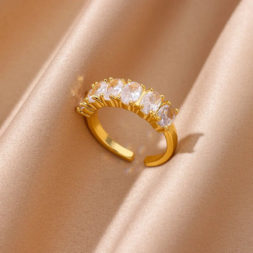 Bagues Cœur Géométrique en Zircon pour Femmes en Acier Inoxydable Couleur Or