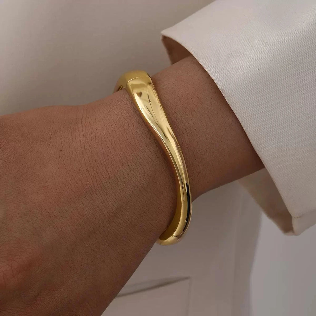 Bracelet Manchette Lisse Femme — Or & Argent