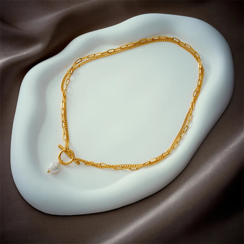 Collier Pendentif Perle & Fermoir OT — Acier Inoxydable 316L
