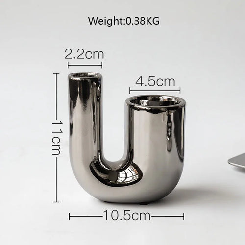 Luxury Electroplating Silver Geometric Ceramic Candlestick Ornaments