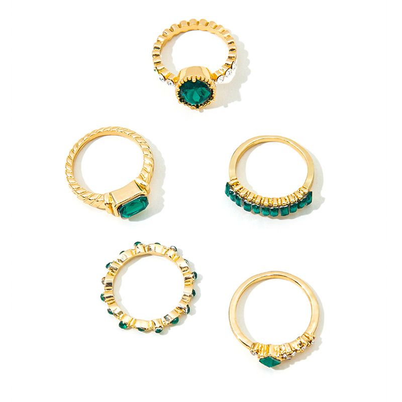 Bague Géométrique Émeraude — Set de 5