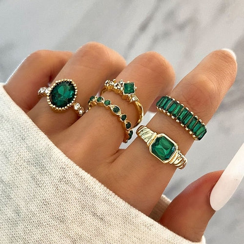 Bague Géométrique Émeraude — Set de 5