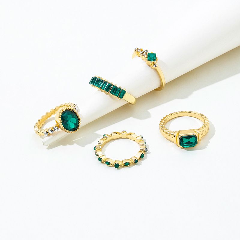 Bague Géométrique Émeraude — Set de 5