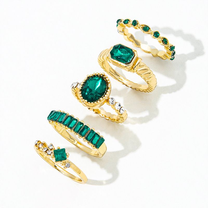 Bague Géométrique Émeraude — Set de 5