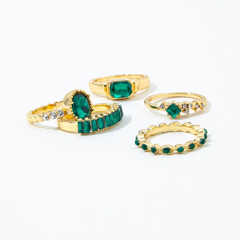 Bague Géométrique Émeraude — Set de 5